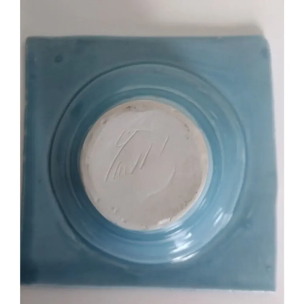 Ikebana Ceramic Vase, Unusual Square Shape with Leaf Imprints, Aqua‎ Blue